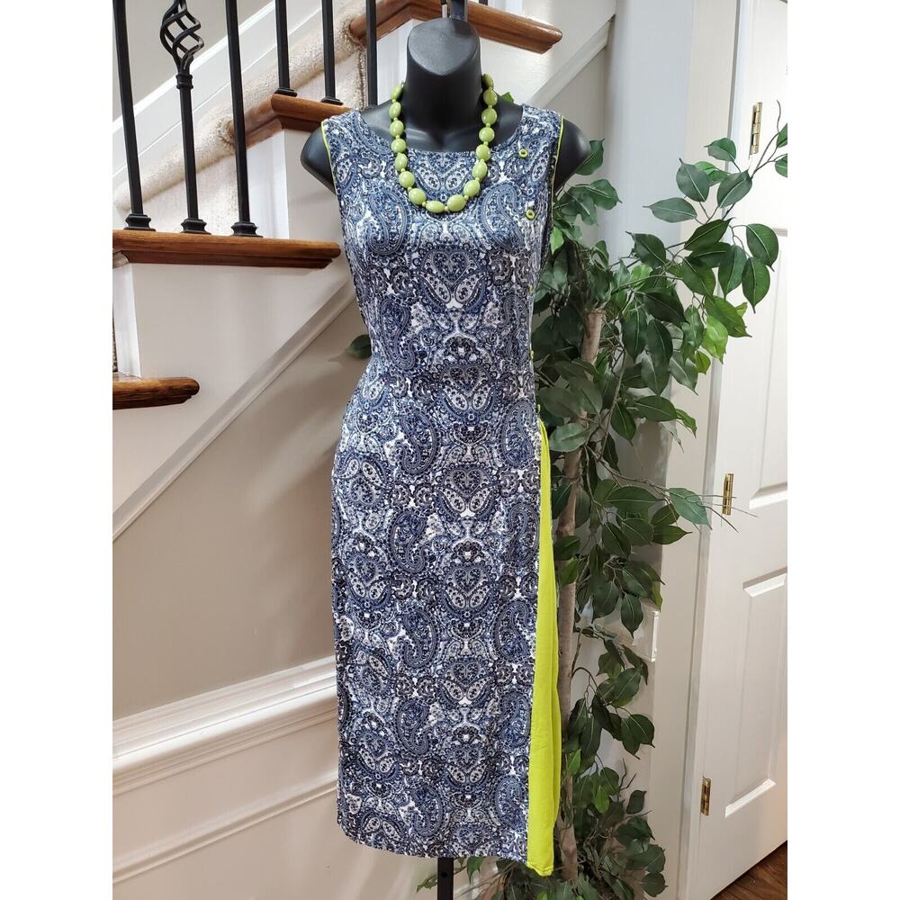 Avaasa Womens Multicolor Paisley Rayon Boat Neck Sleeveless Maxi Dress Medium